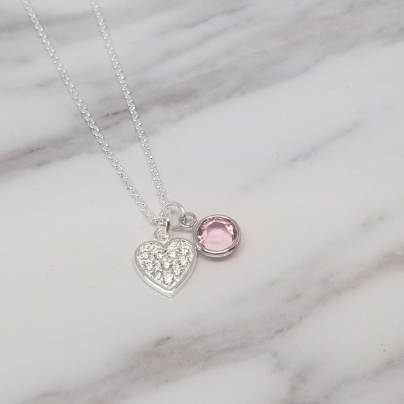 Lutiro Jewelry - Sterling Silver Necklace w/CZ Heart&Pink Swarovski